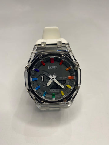 🌈 SKMEI Neon Storm – Transparent Rainbow Hybrid Watch