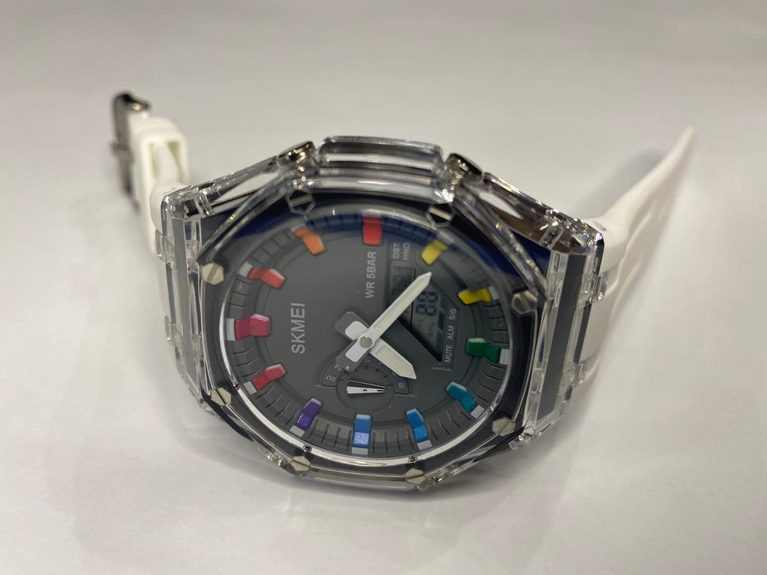 🌈 SKMEI Neon Storm – Transparent Rainbow Hybrid Watch